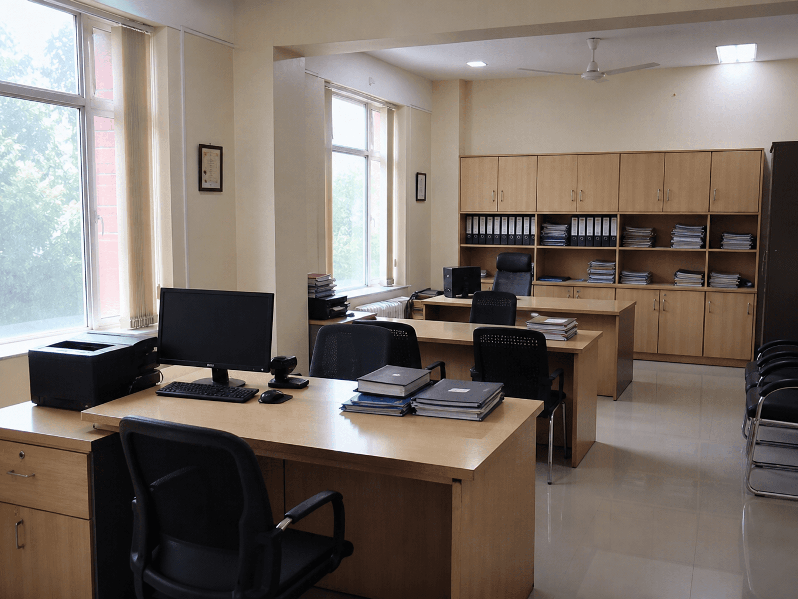 Campus admin desks with laminate tops