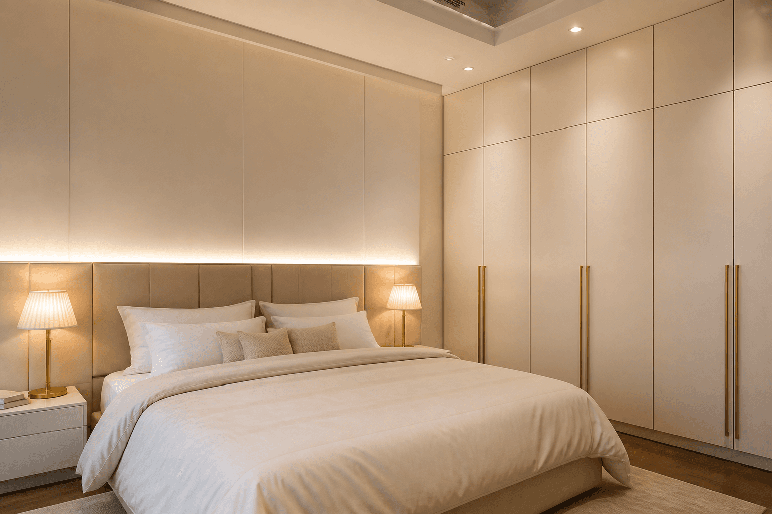 PU coated wardrobe and bed wall in a bedroom