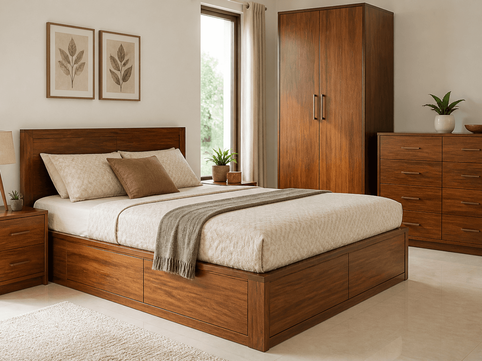 Veneer Finish storage bed in a bedroom