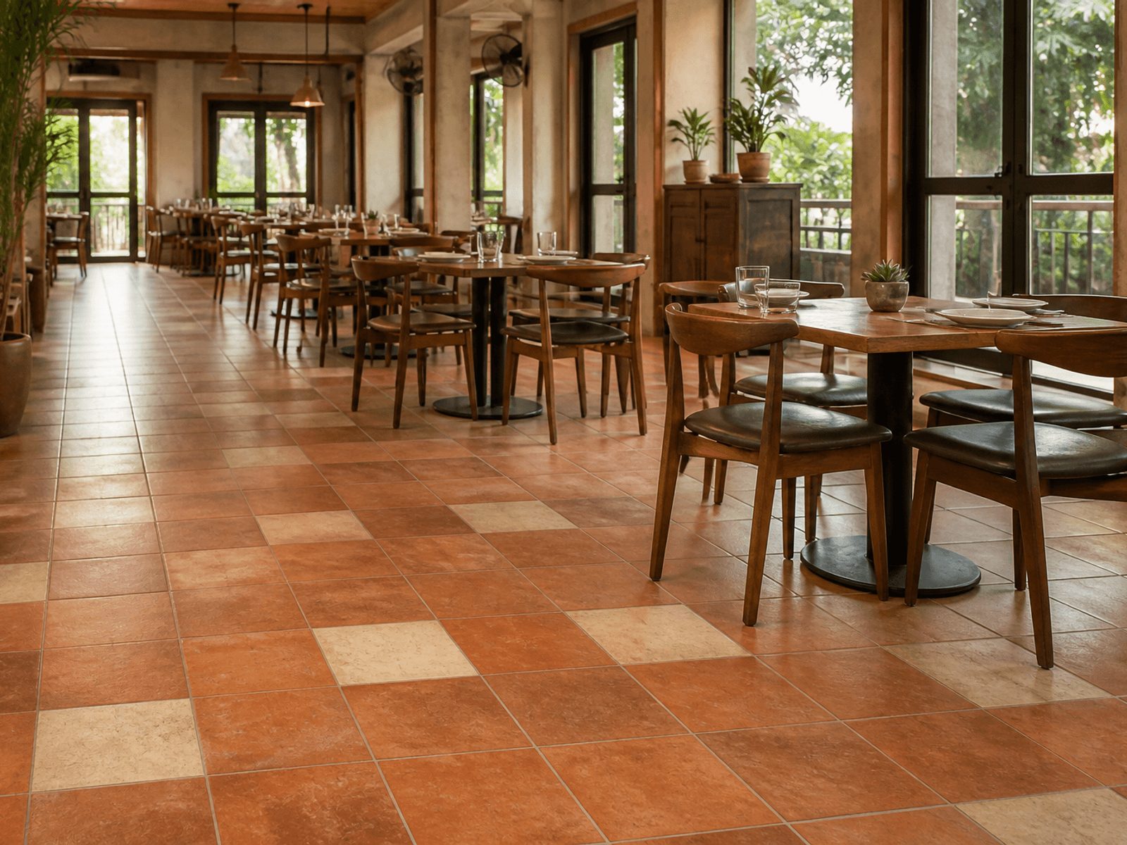 Café dining floor in durable tile