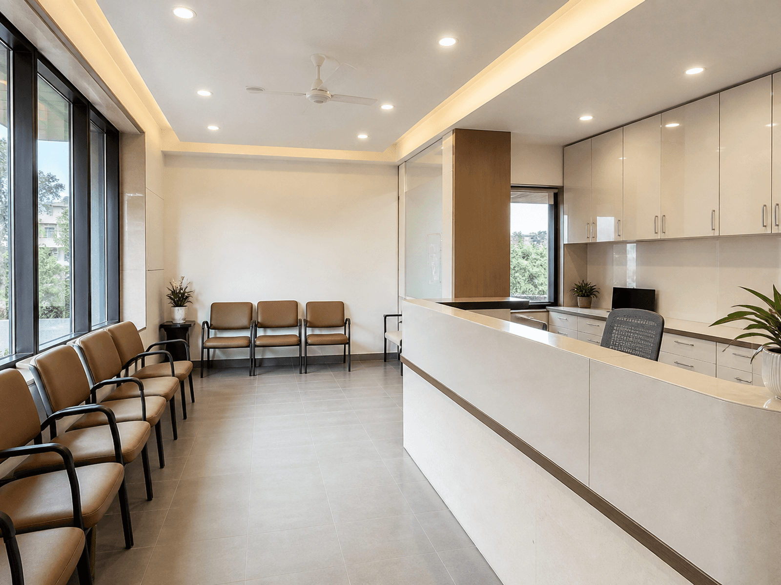 Clinic reception with wipeable laminate cabinets