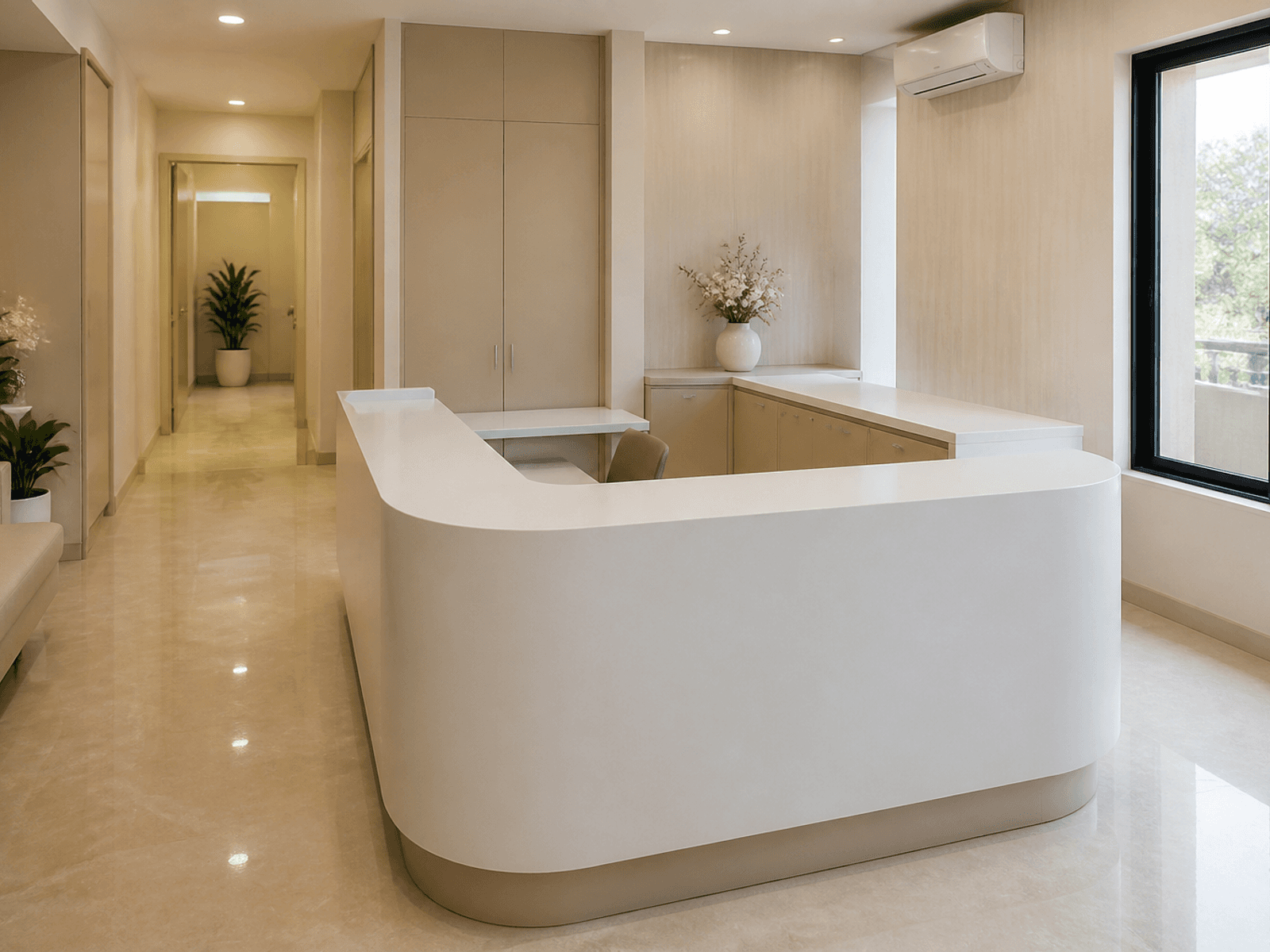 Clinic solid surface reception counter