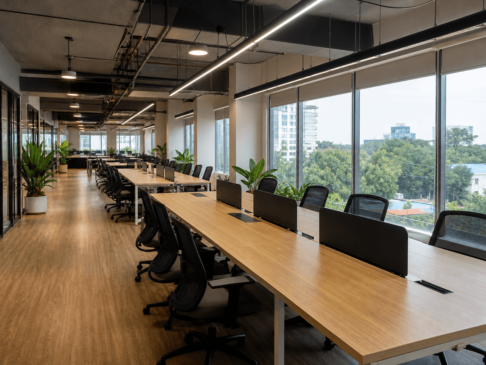 Coworking hot desks with laminate tops