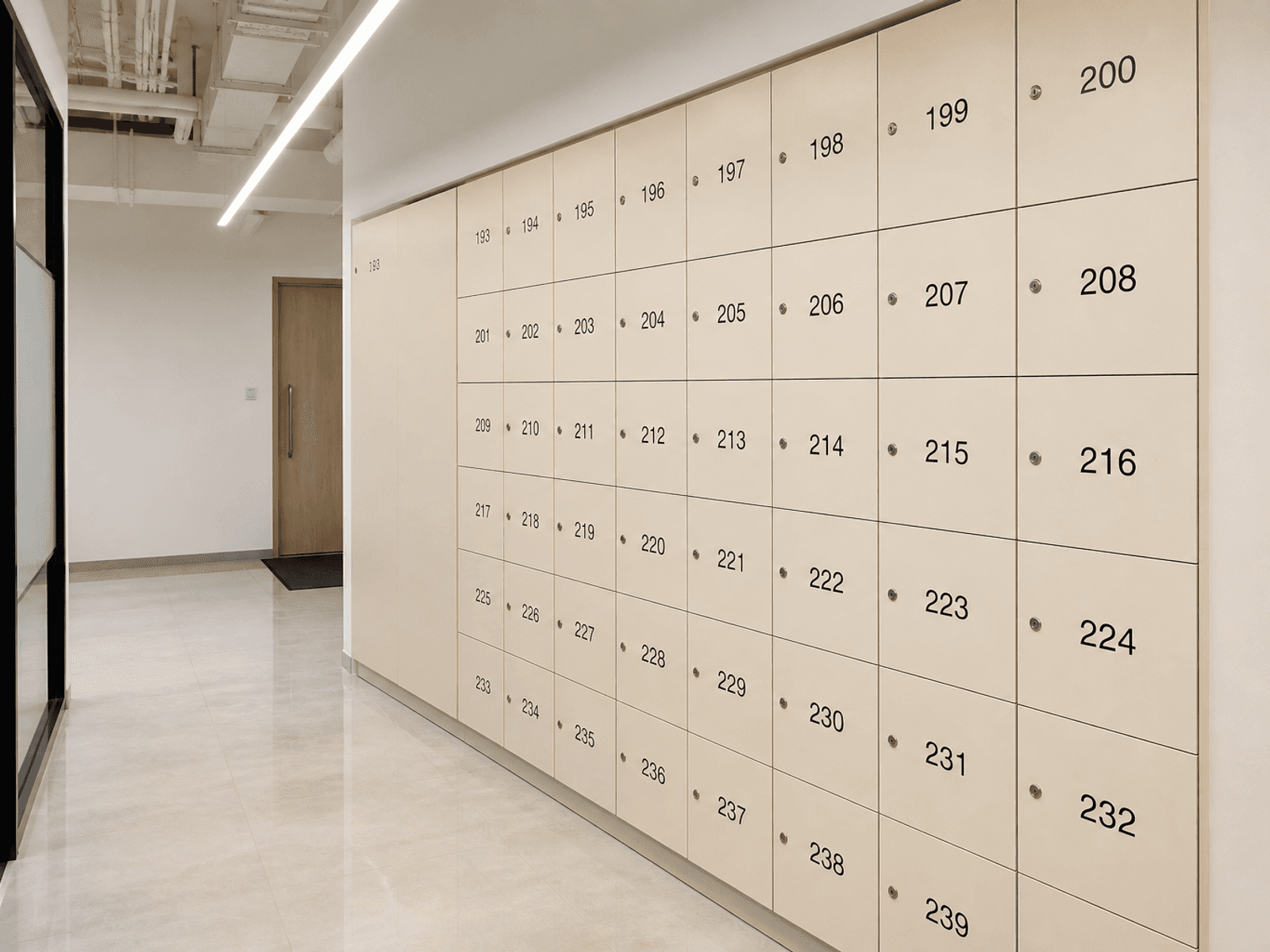 Coworking locker bank in laminate