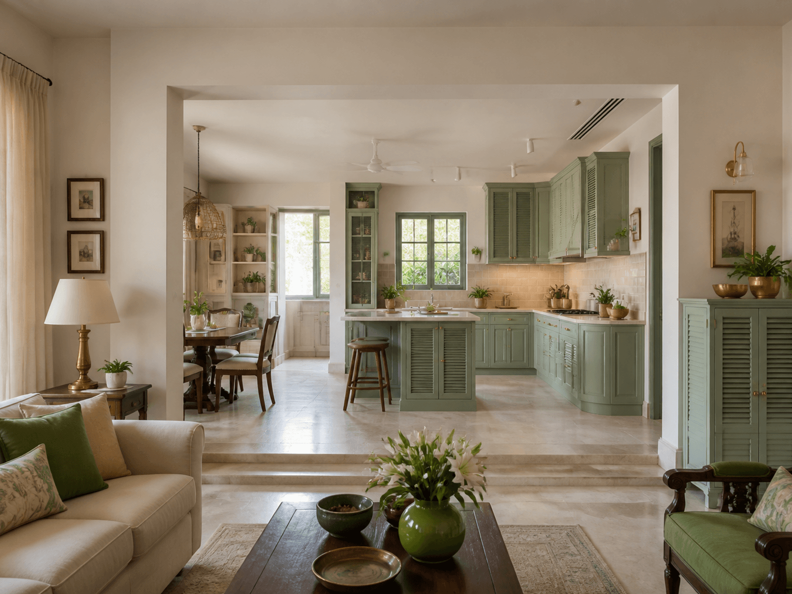 Open-plan kitchen faces in a full home