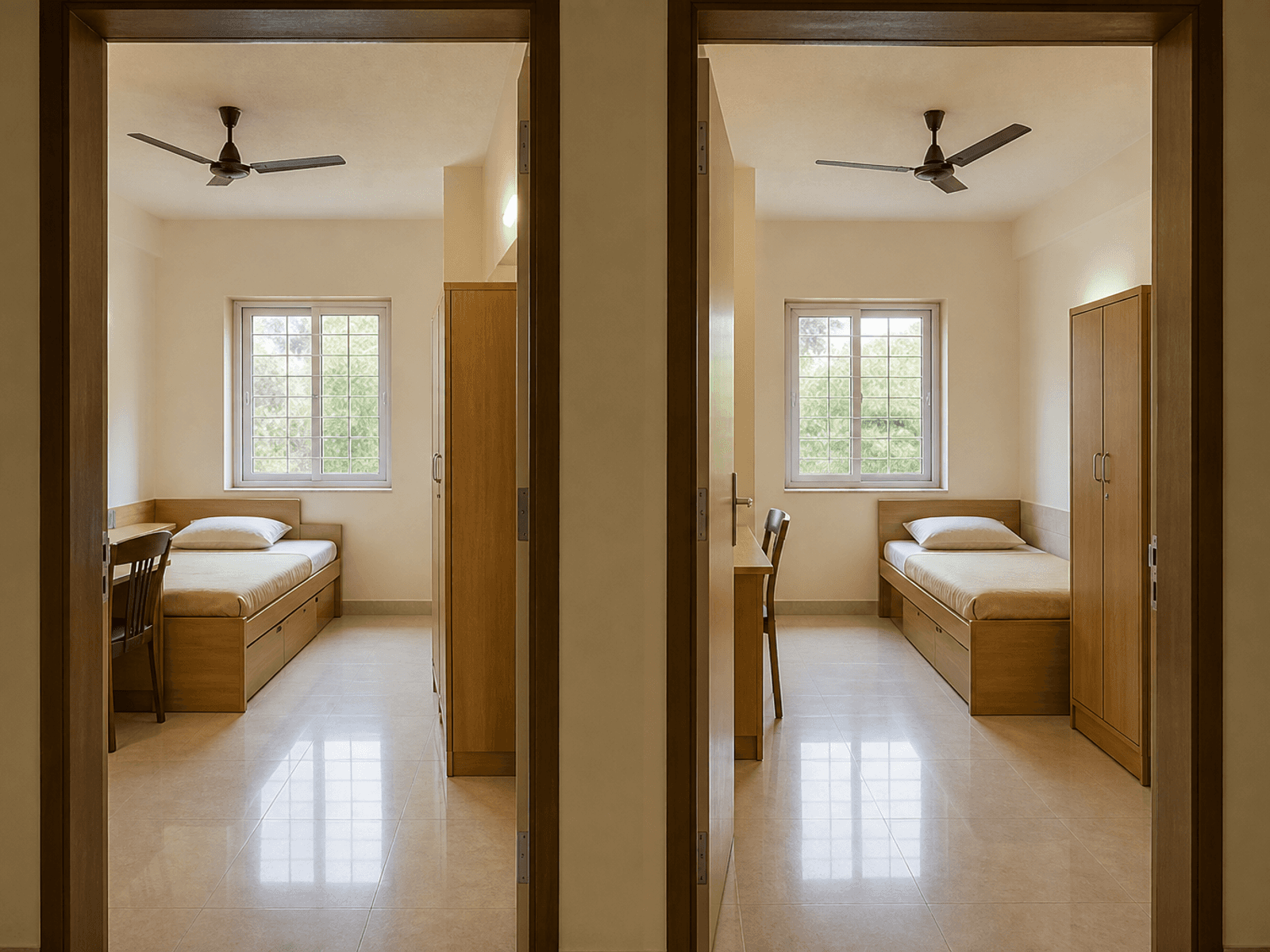 Repeated hostel room furniture module