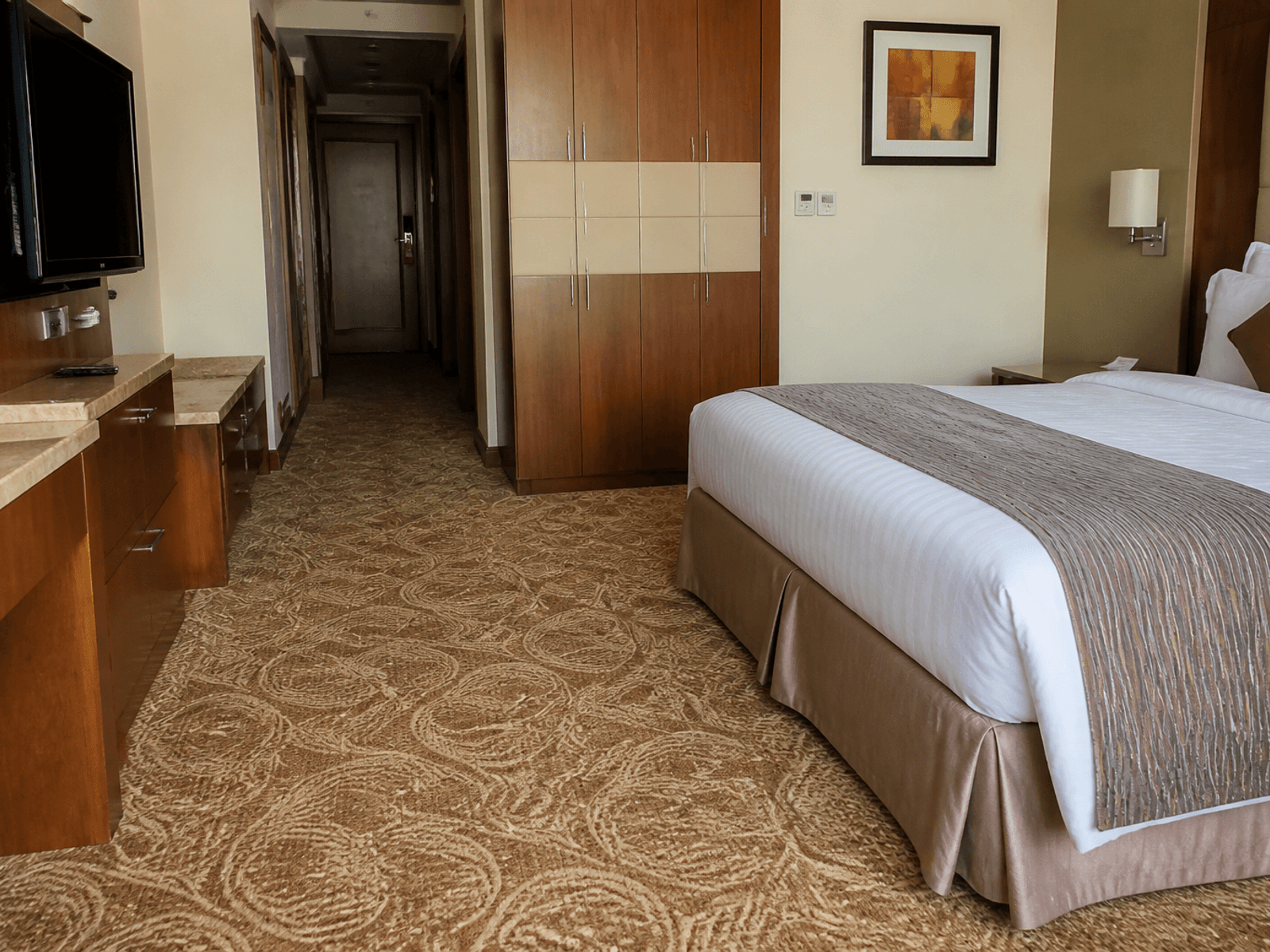 Hotel guest room carpet and joinery