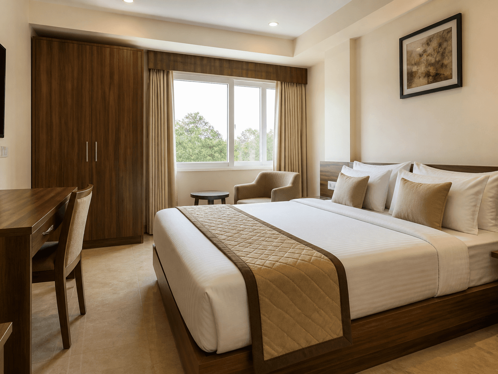 Hotel guest room laminate wardrobe and desk