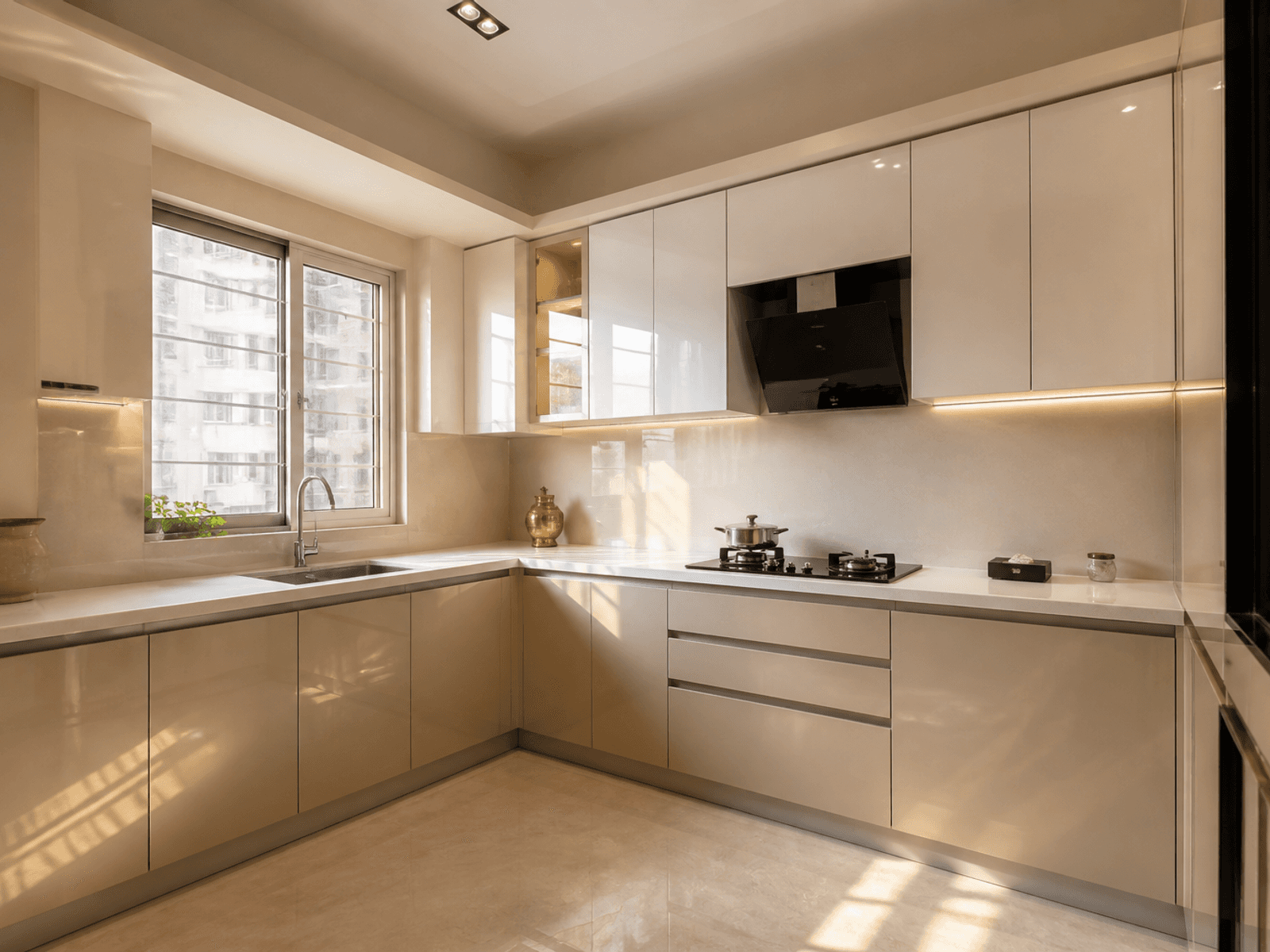 High-gloss acrylic modular kitchen