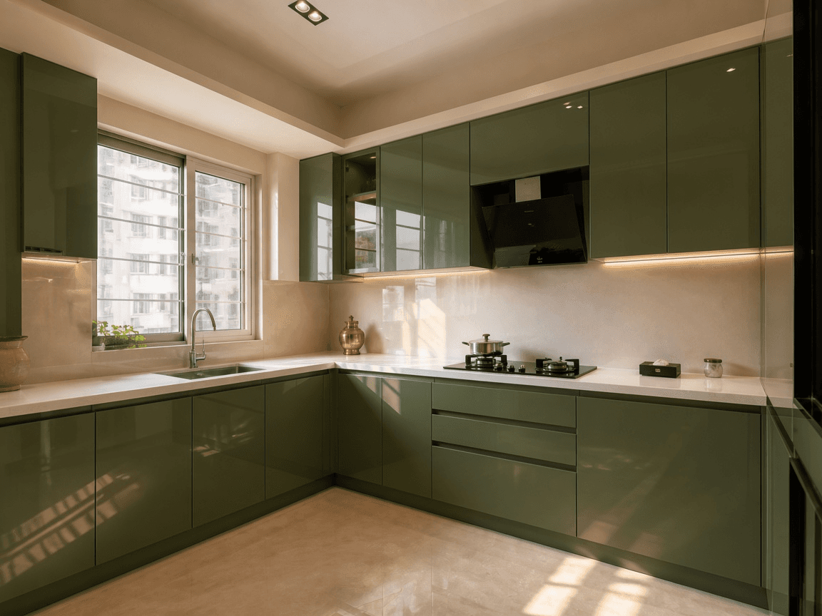 Lacquered glass kitchen shutter faces