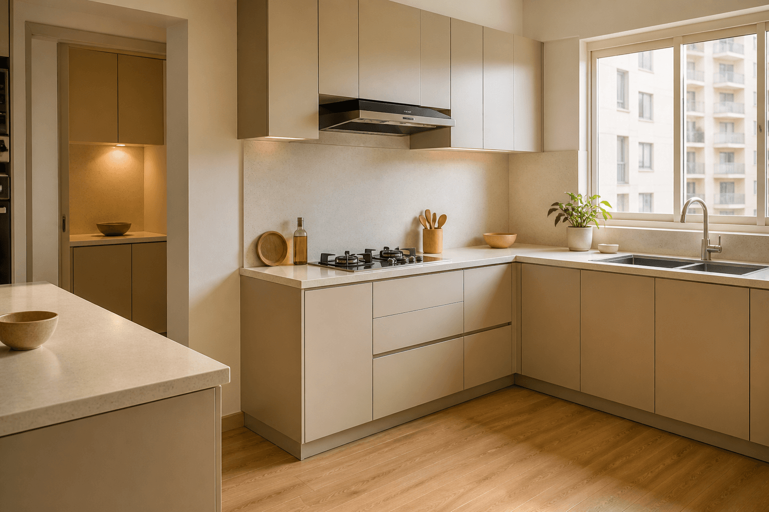 PU coated modular kitchen cabinets