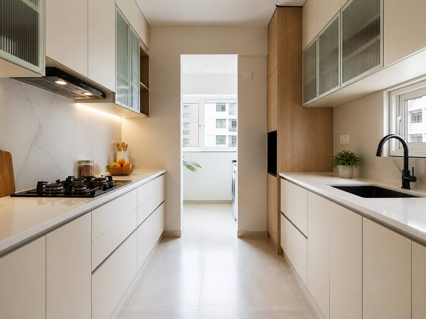 Parallel galley modular kitchen