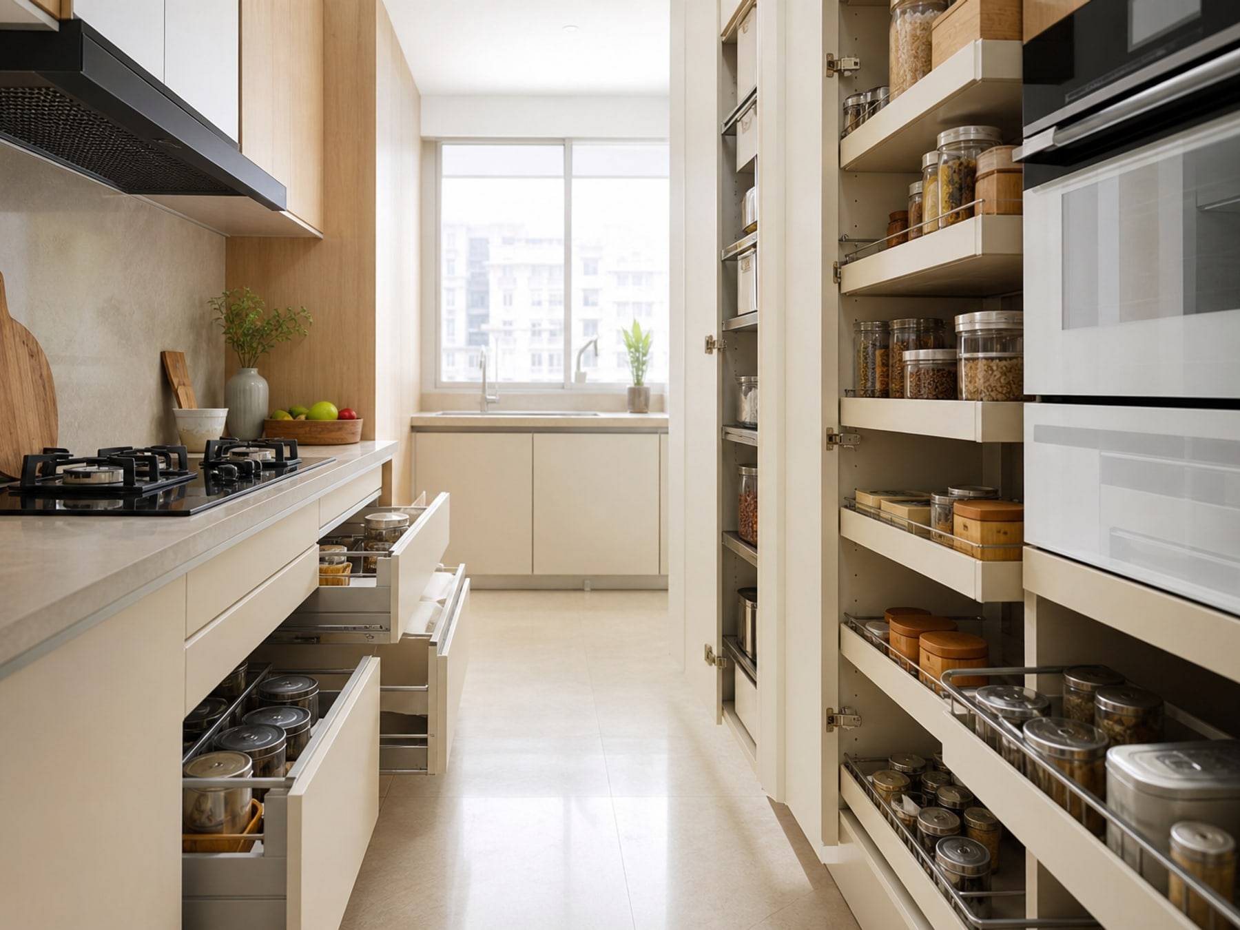 Parallel kitchen interiors by Space Solutions