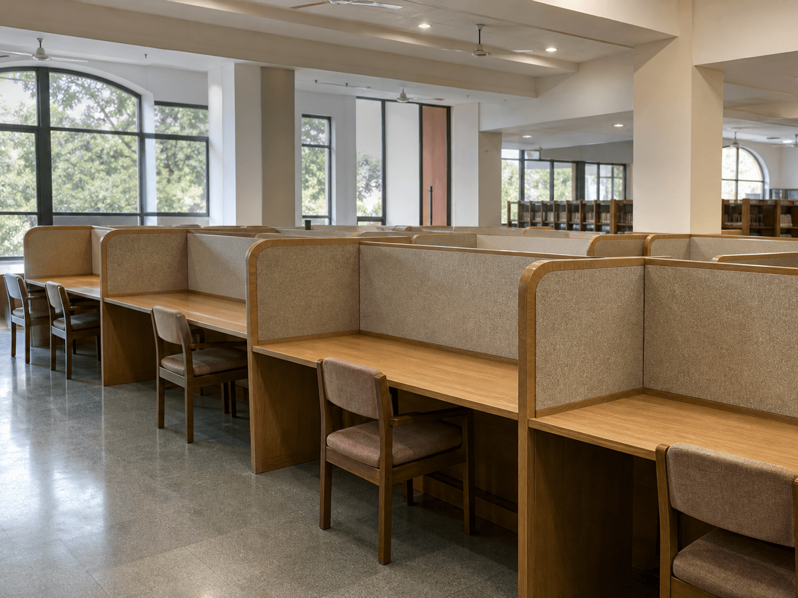 Library reading carrels with acoustic panels