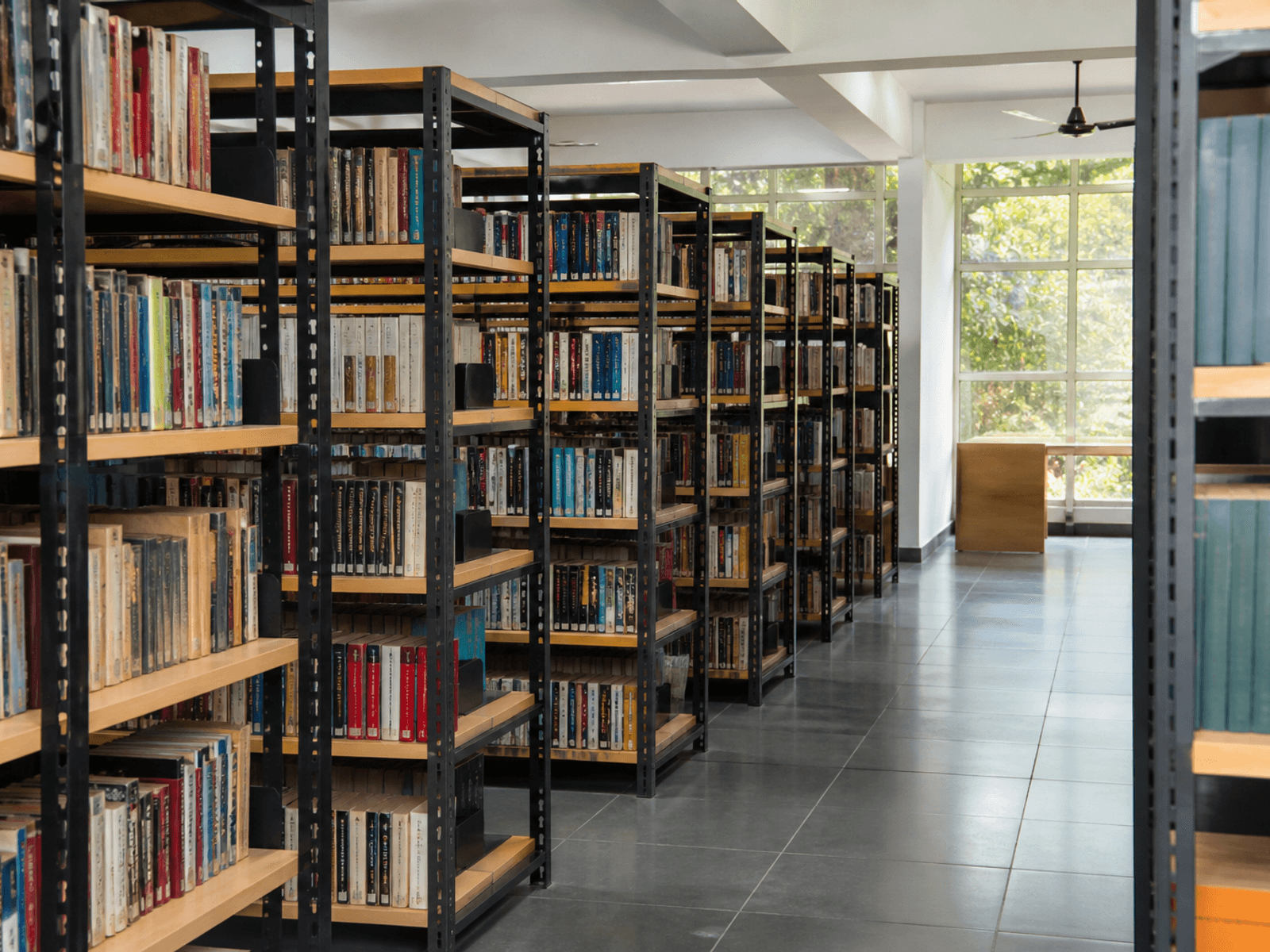 Metal library shelving frames