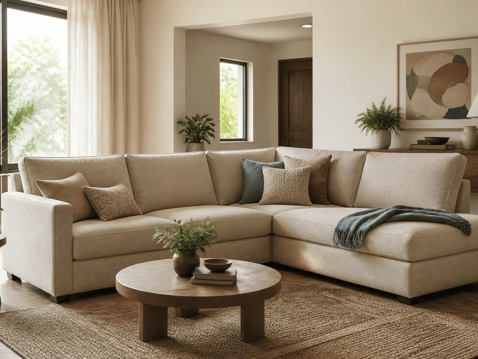 Living room sofa in family-proof fabric