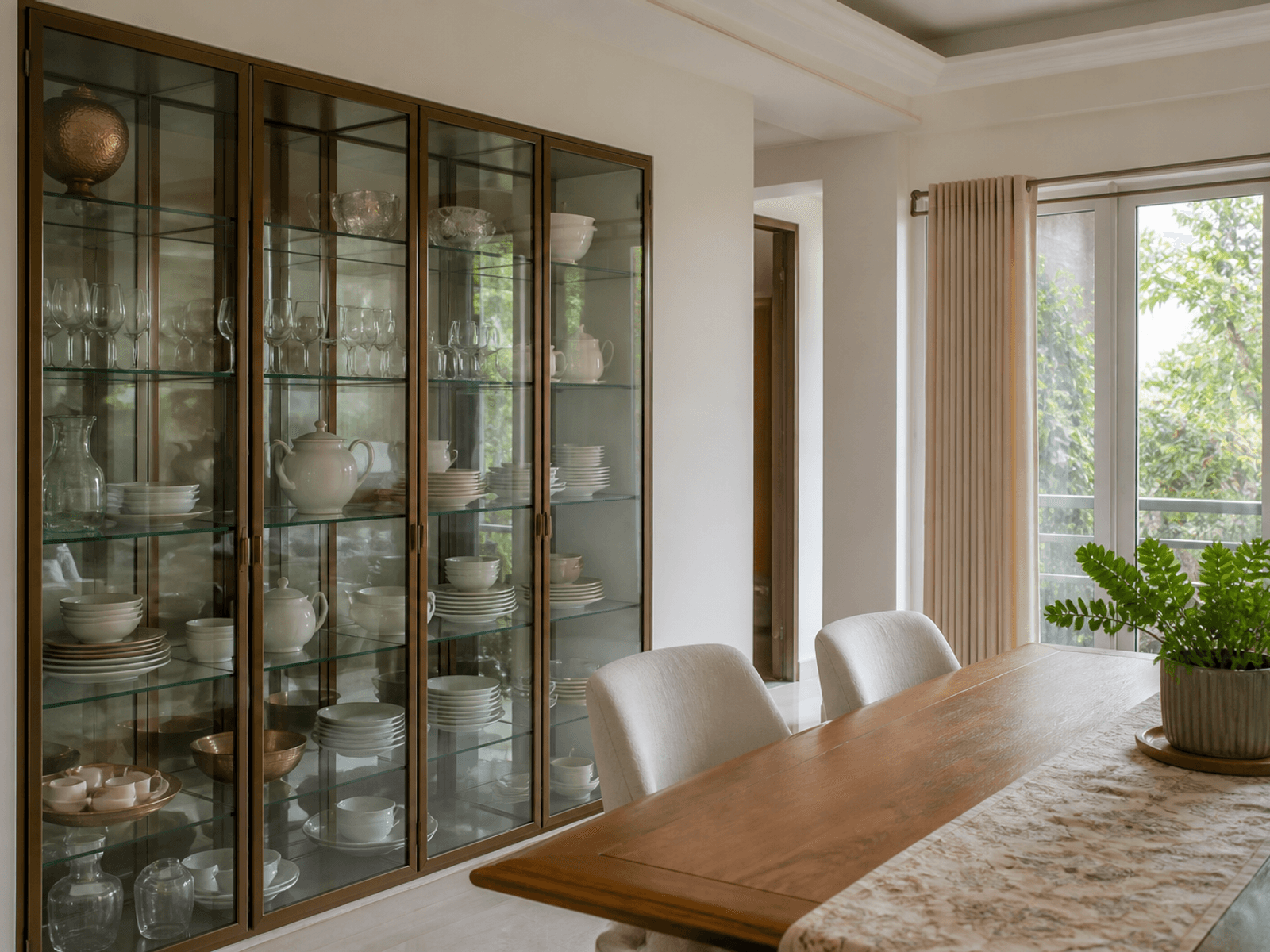 Glass-front dining display cabinet