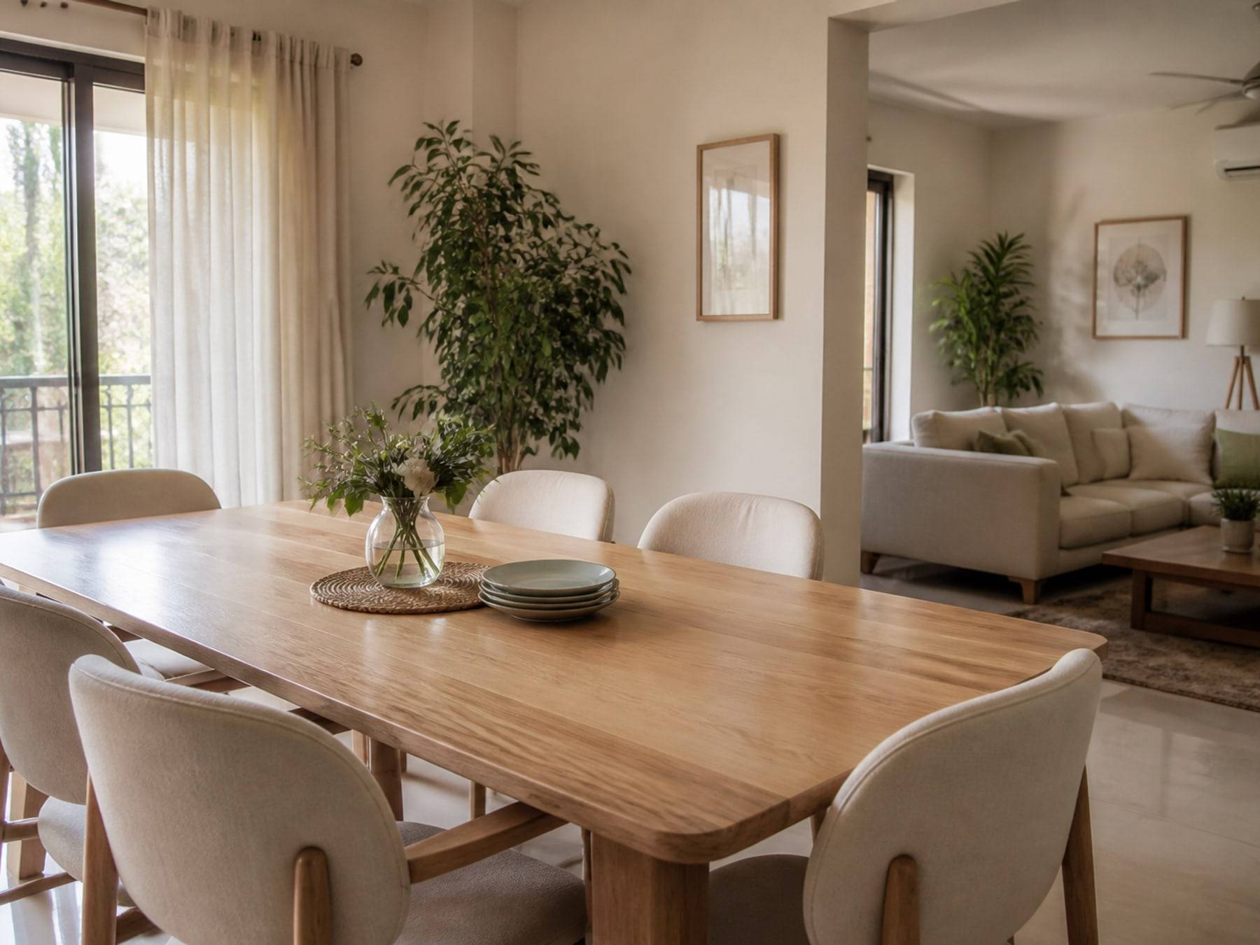 Dining room with pale oak table