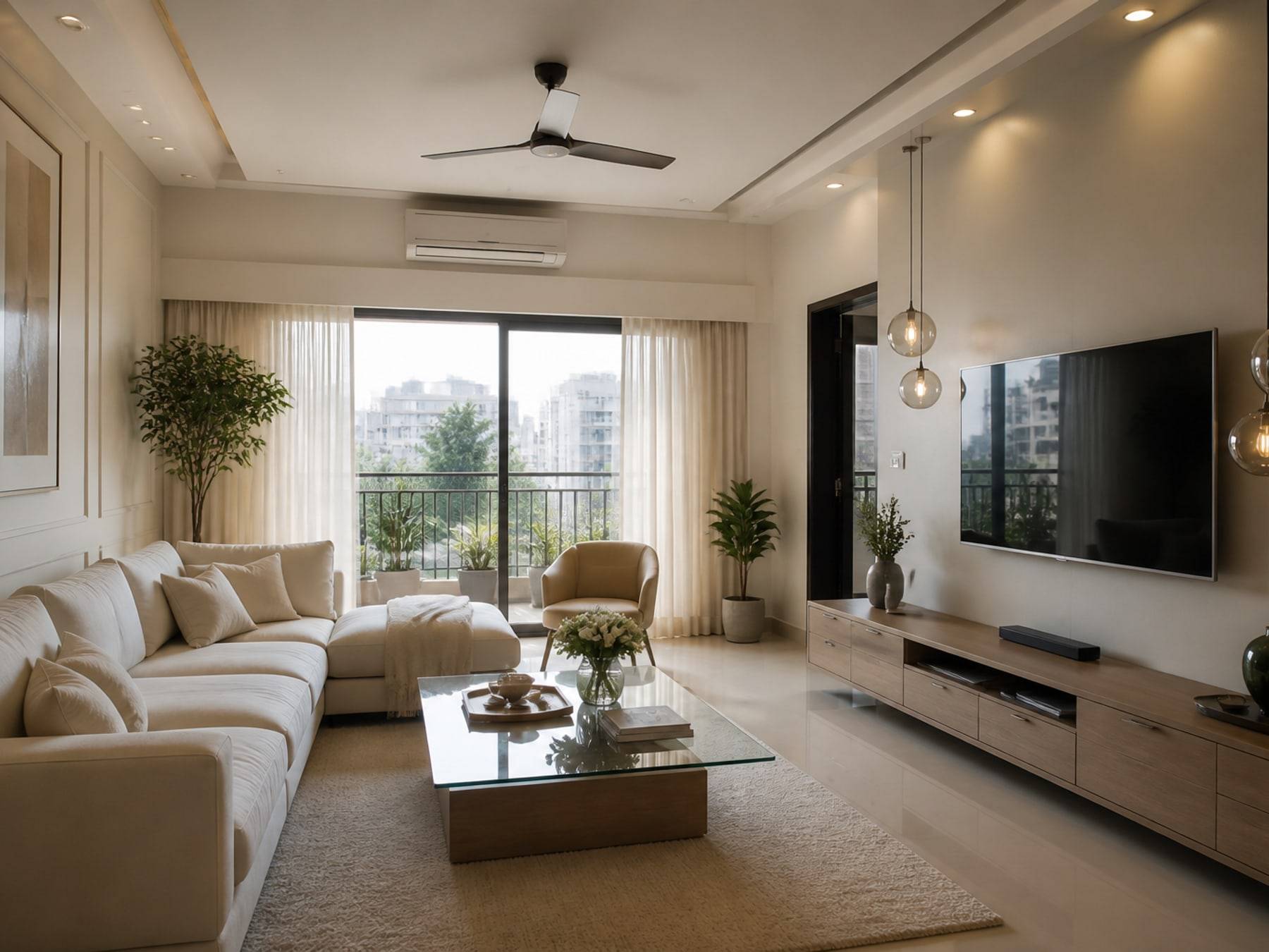 Living room with layered lighting
