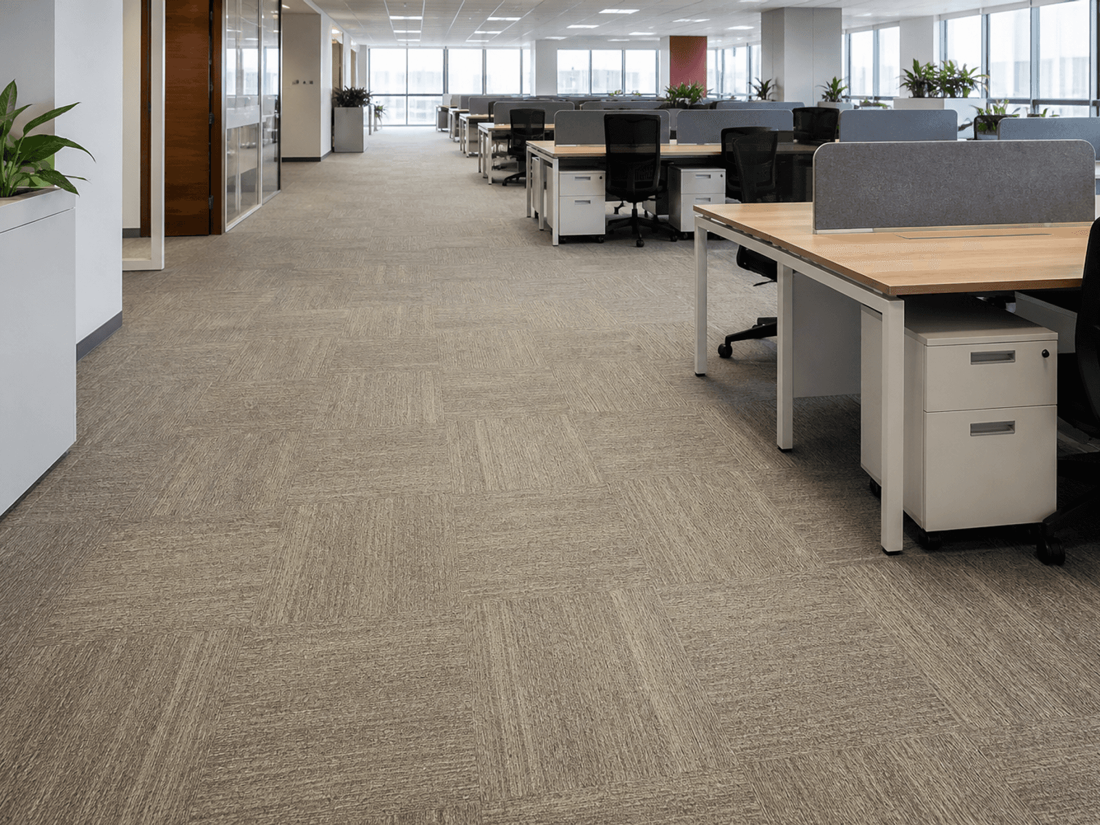 Office floor with commercial carpet tiles