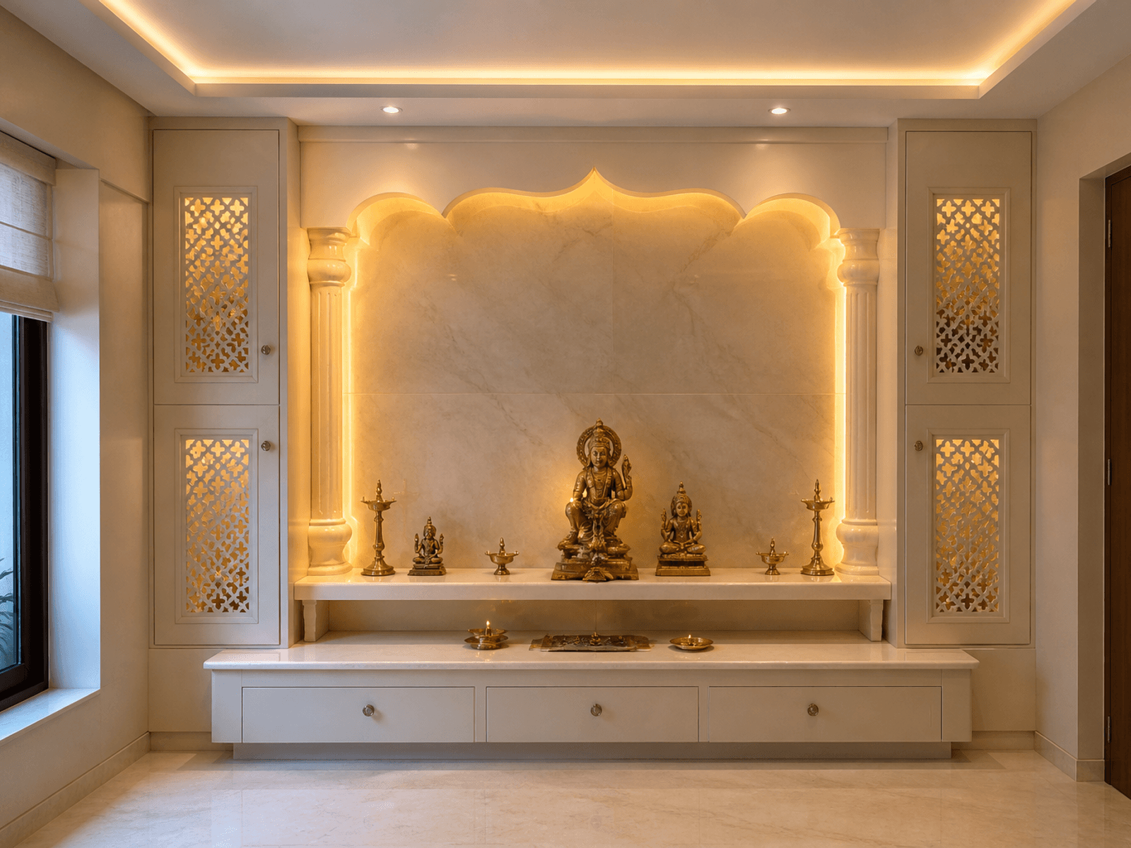 Pooja unit with soft cove lighting