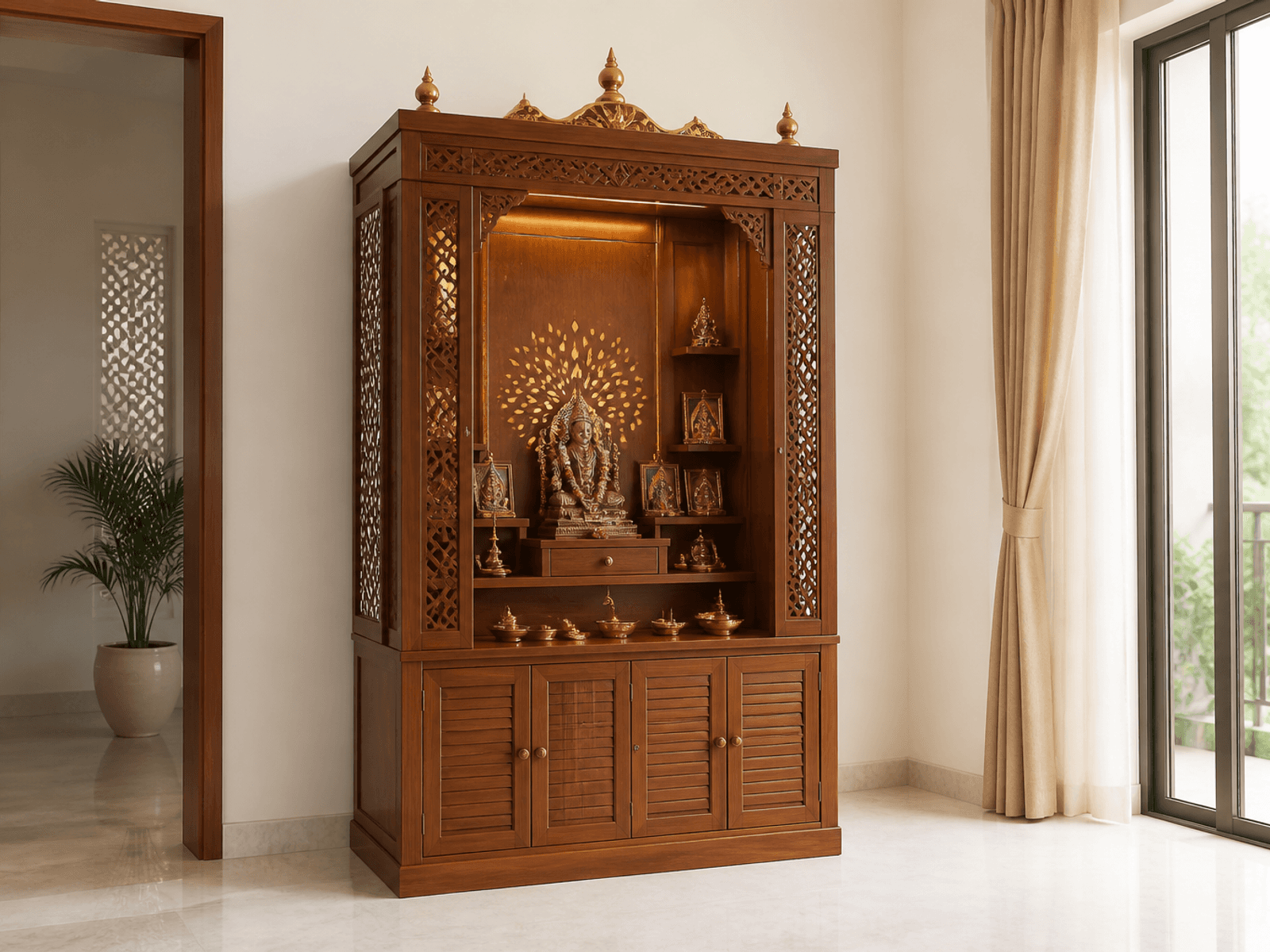 Veneer Finish floor-standing pooja unit