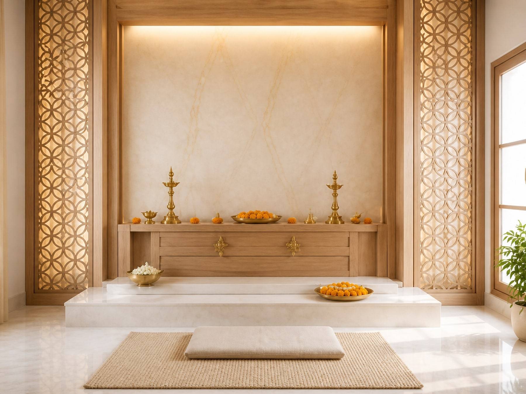 Wall-mounted pooja interiors by Space Solutions