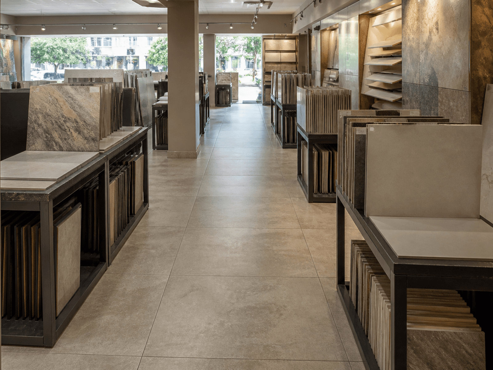 Retail shop floor with durable tiling