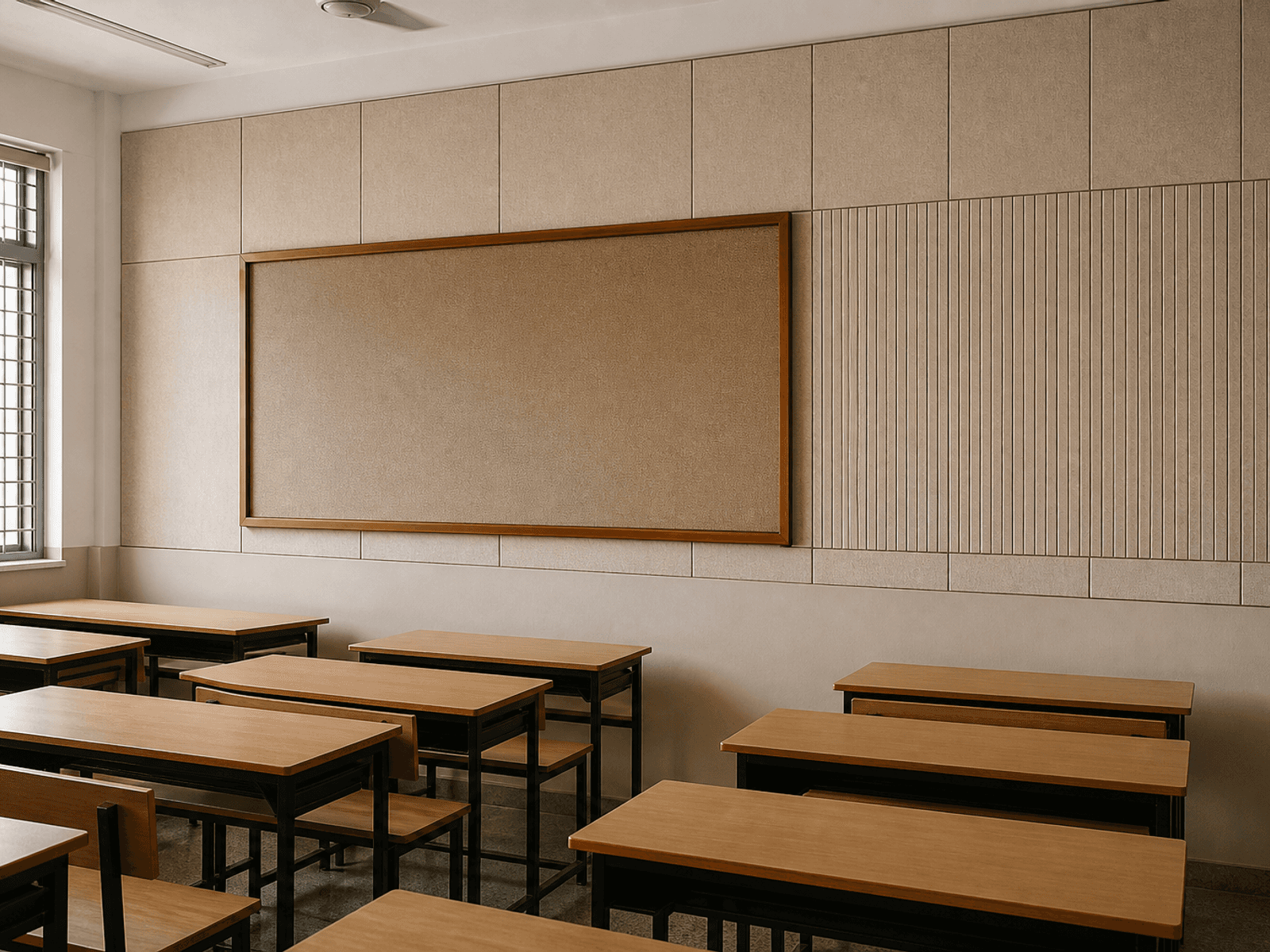 School classroom pinboard and acoustic wall