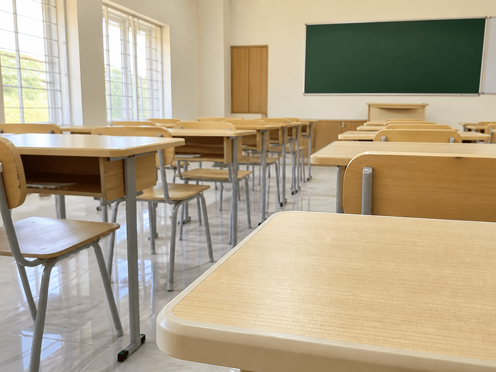 Close classroom furniture with clean PVC edges
