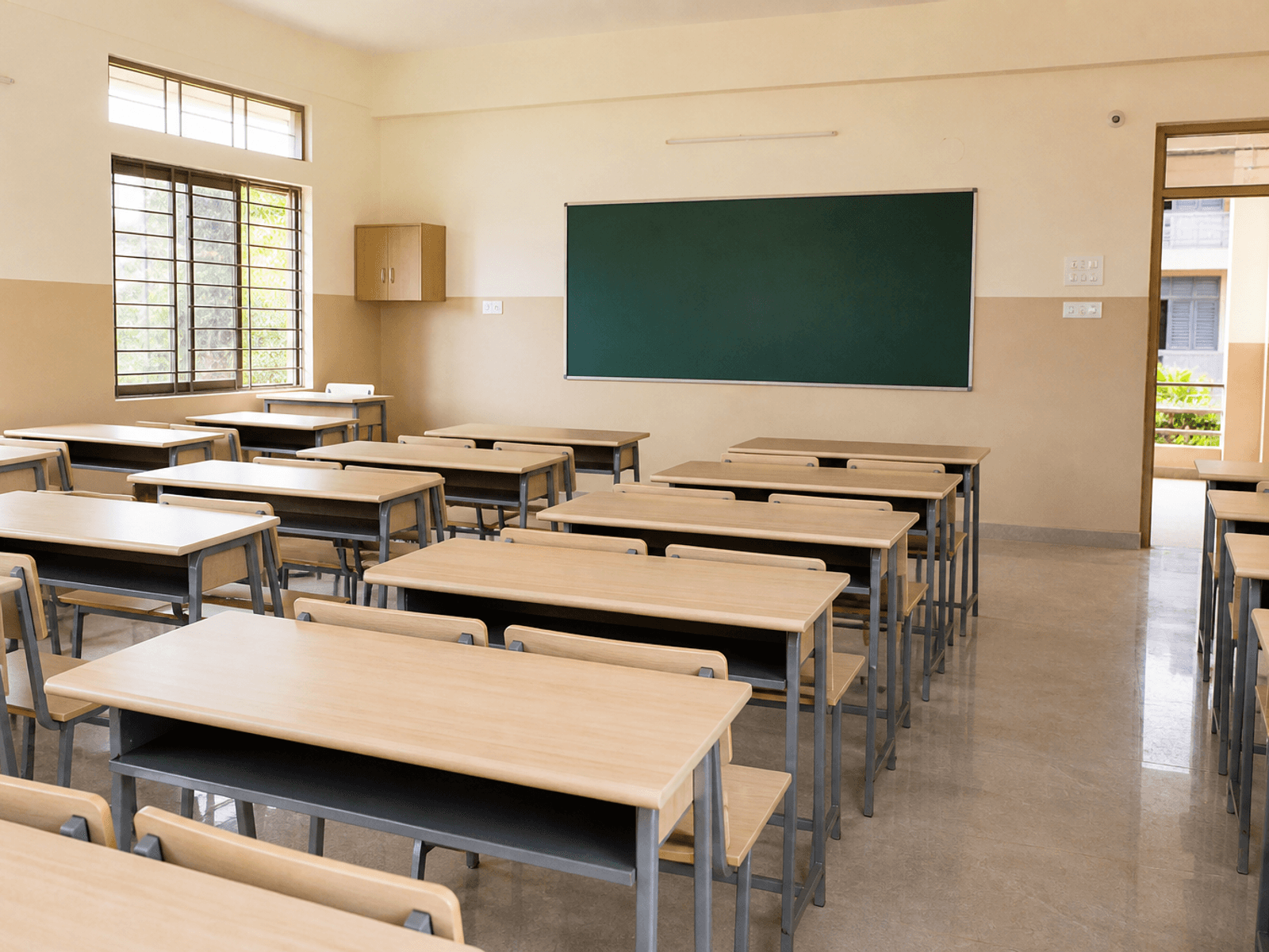 School classroom desks in high-pressure laminate