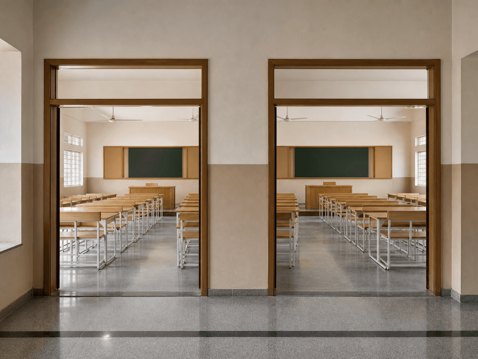 Repeated school classroom furniture modules