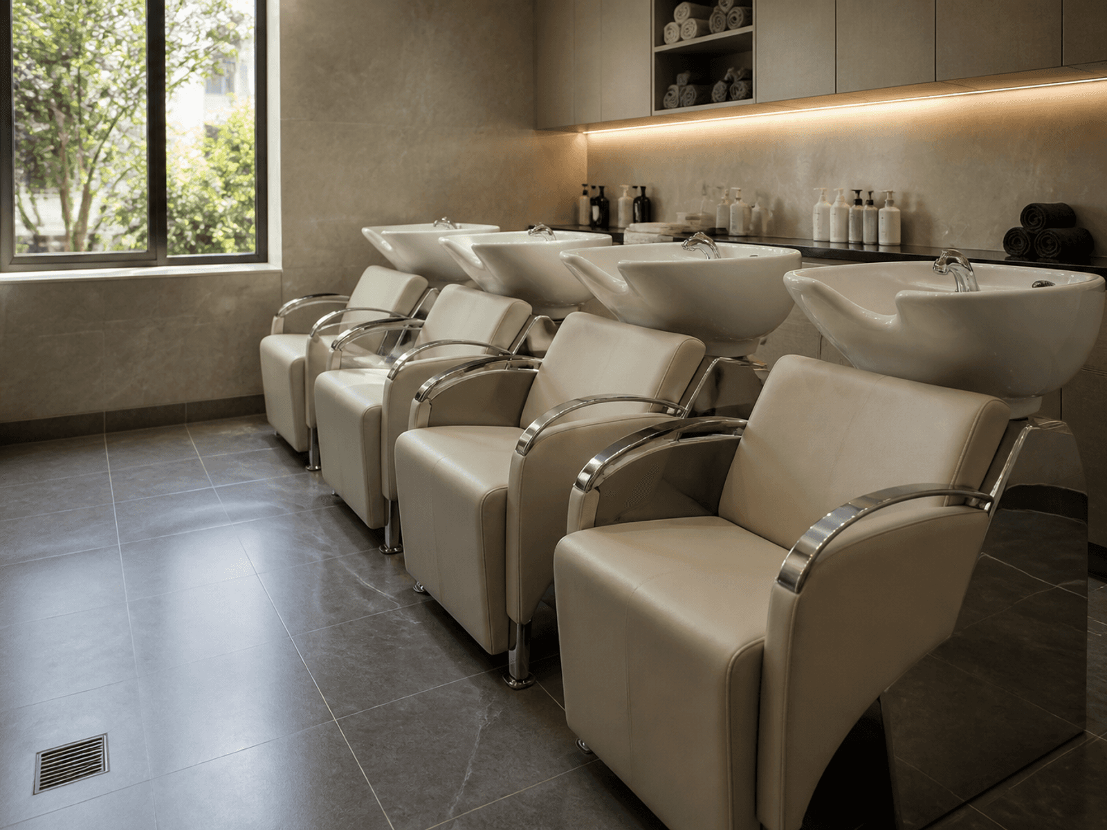 Salon basin area with wet-area tile