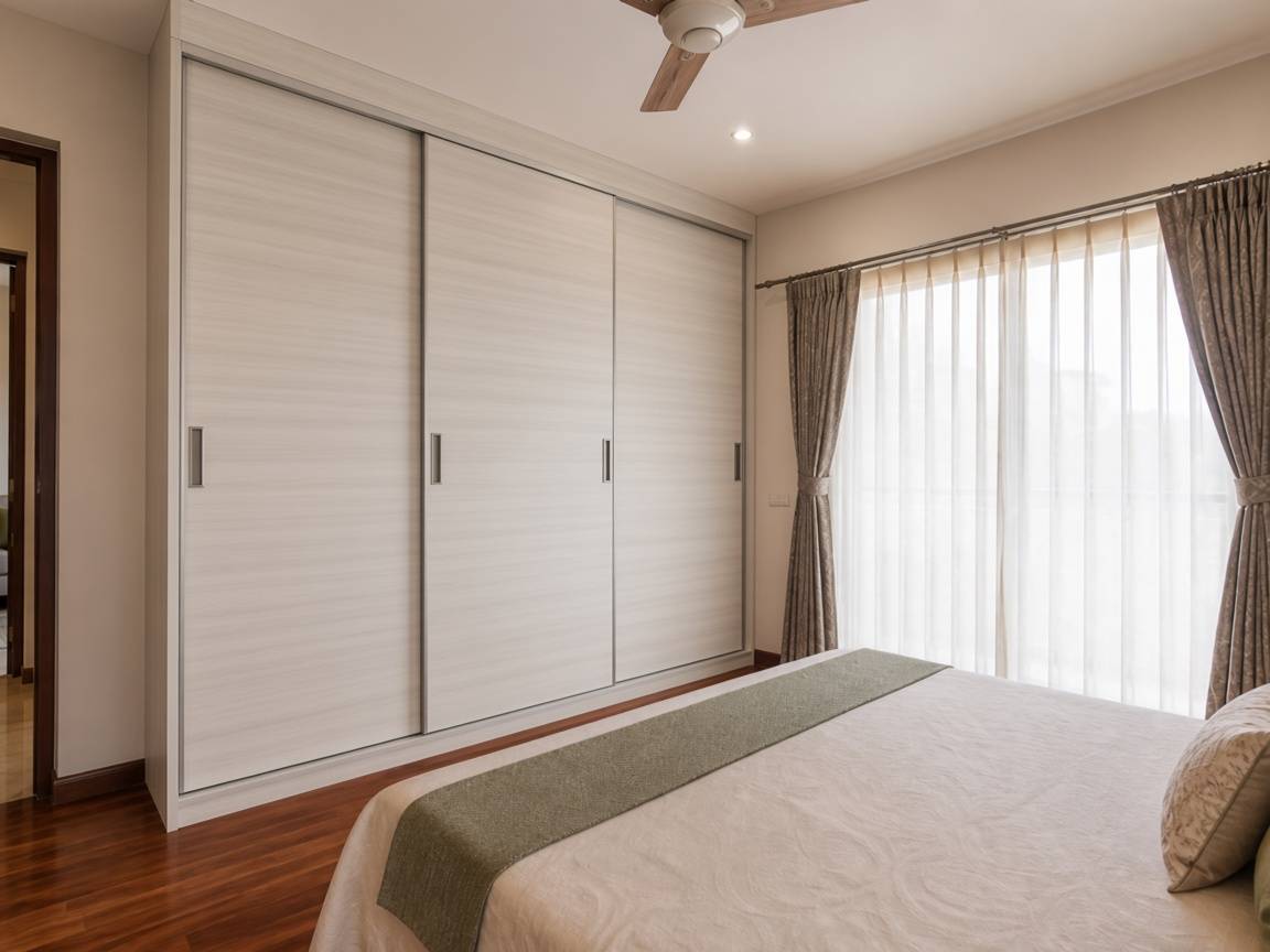 Sliding wardrobe shutters in a bedroom